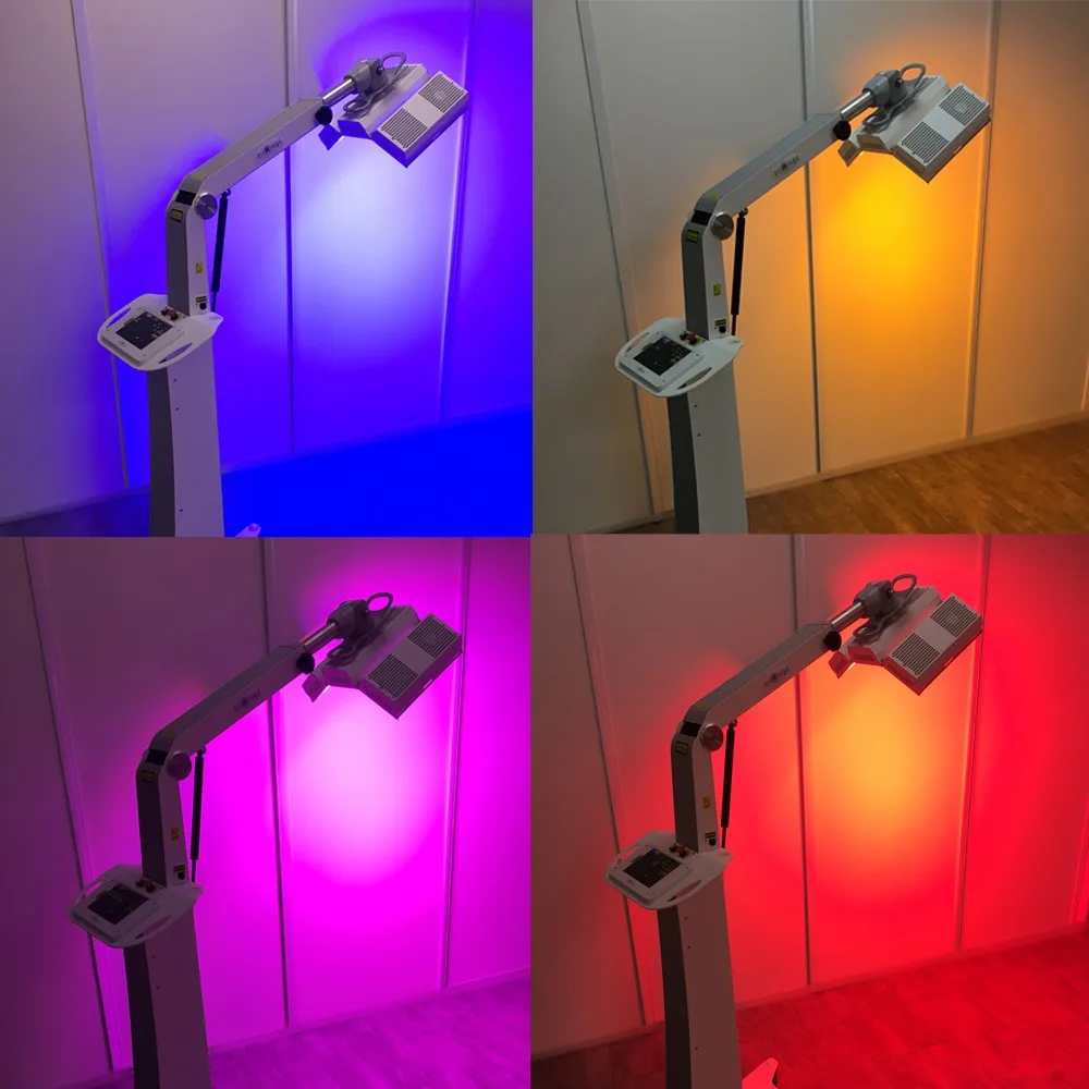 L'appareil de LED en lumière bleue, jaune, violette et rouge